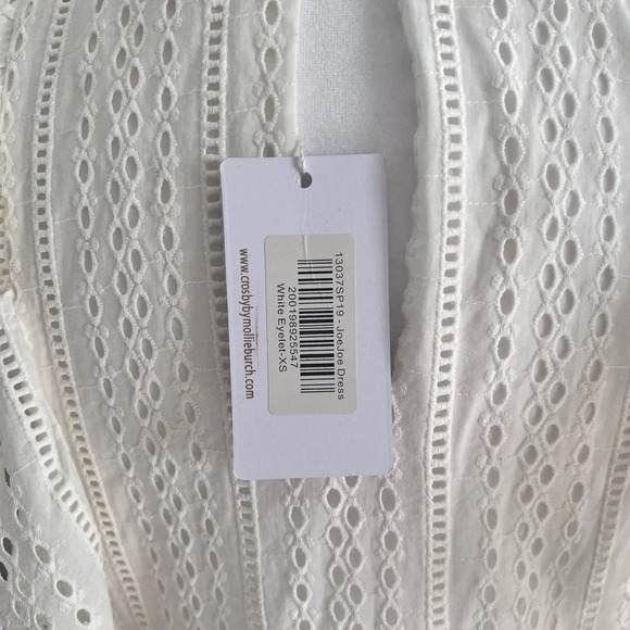 CROSBY by Mollie Burch White Eyelet Lace Dress Flutter Sleeve  XS - Picture 5 of 5